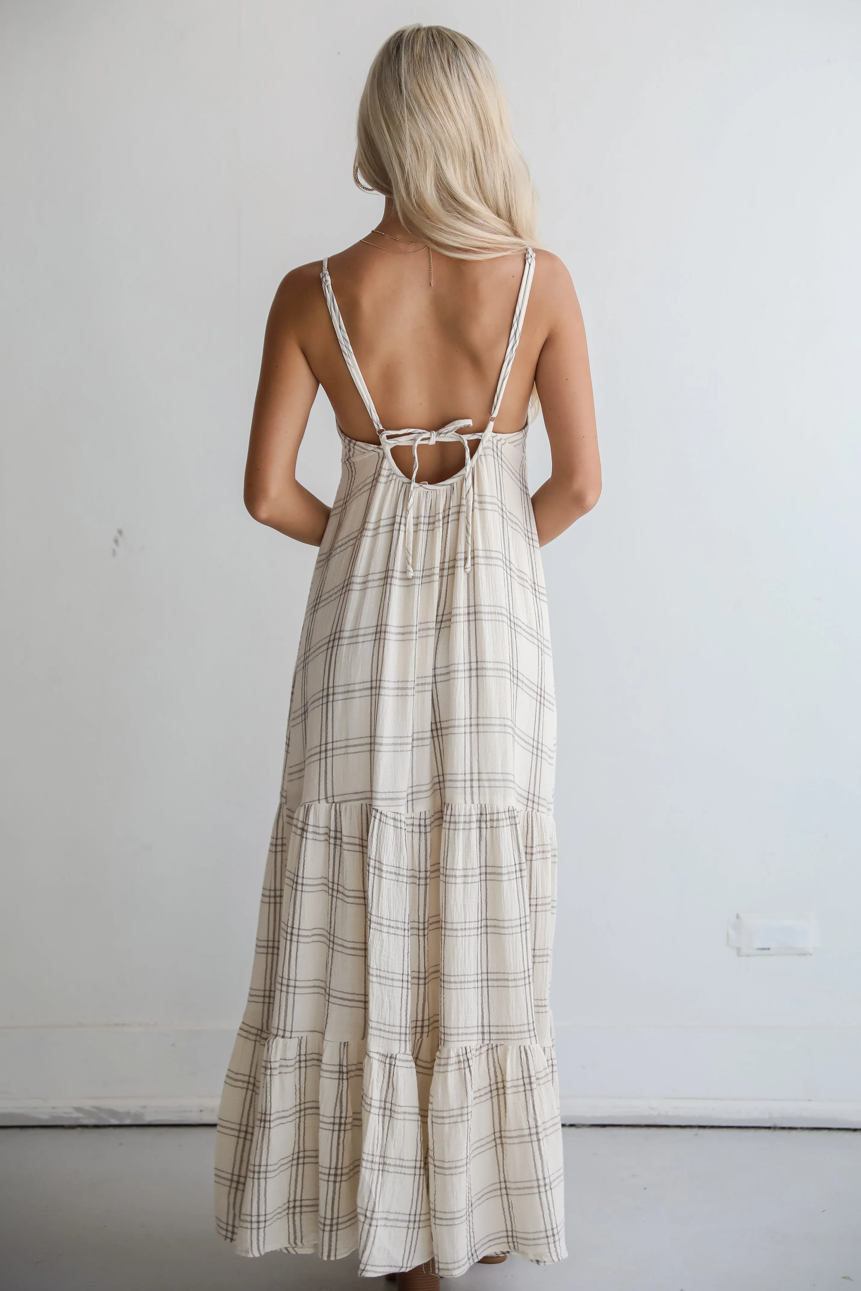 FINAL SALE - Playful Vibes Grey Plaid Linen Maxi Dress