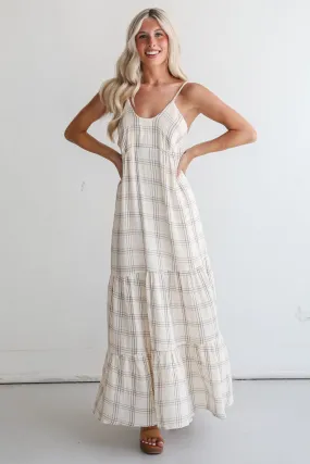 FINAL SALE - Playful Vibes Grey Plaid Linen Maxi Dress