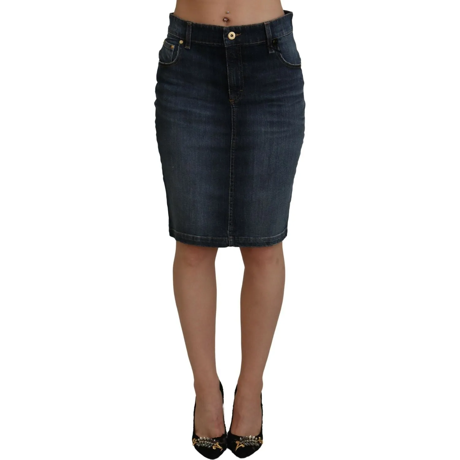 Fiorucci Chic Mid Waist Dark Blue Denim Skirt