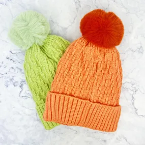 Fleece Lined Knit Pom Pom Hat