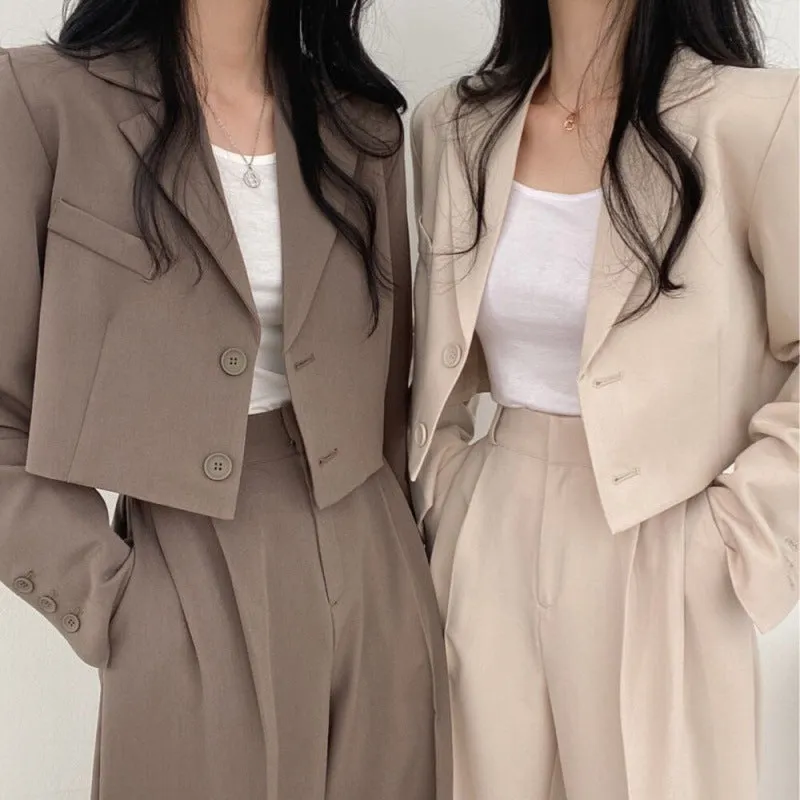 Flytonn-Fall Outfits Women Outwear Streetwear  business casual outfits for women Chic Elegant Lapel Two-Button Long Sleeve Short Coat   High Waist Wide Leg Mopping Suit Trousers Suit