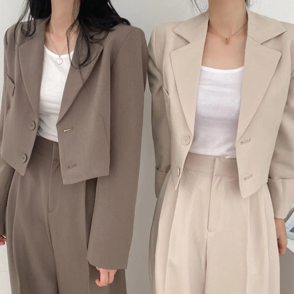 Flytonn-Fall Outfits Women Outwear Streetwear  business casual outfits for women Chic Elegant Lapel Two-Button Long Sleeve Short Coat   High Waist Wide Leg Mopping Suit Trousers Suit