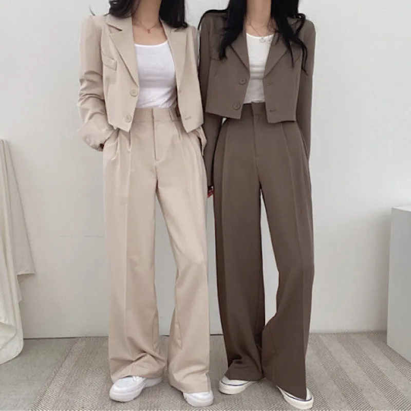 Flytonn-Fall Outfits Women Outwear Streetwear  business casual outfits for women Chic Elegant Lapel Two-Button Long Sleeve Short Coat   High Waist Wide Leg Mopping Suit Trousers Suit