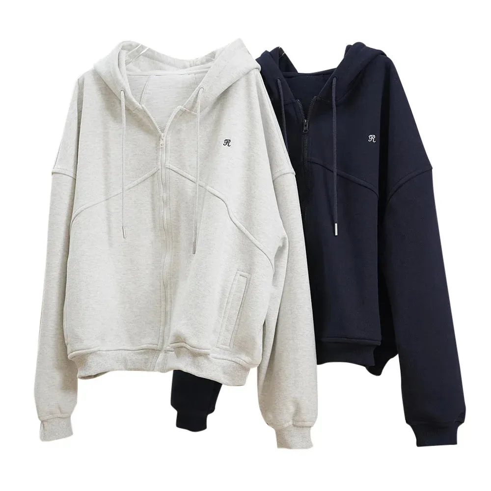 Flytonn-Fall Outfits Women Outwear Streetwear -Spring Korea Casual Sporty Letter Hoodie Zipper Cardigan Loose Coat Top Women