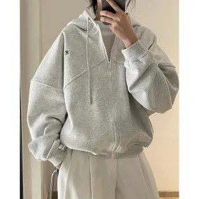 Flytonn-Fall Outfits Women Outwear Streetwear -Spring Korea Casual Sporty Letter Hoodie Zipper Cardigan Loose Coat Top Women