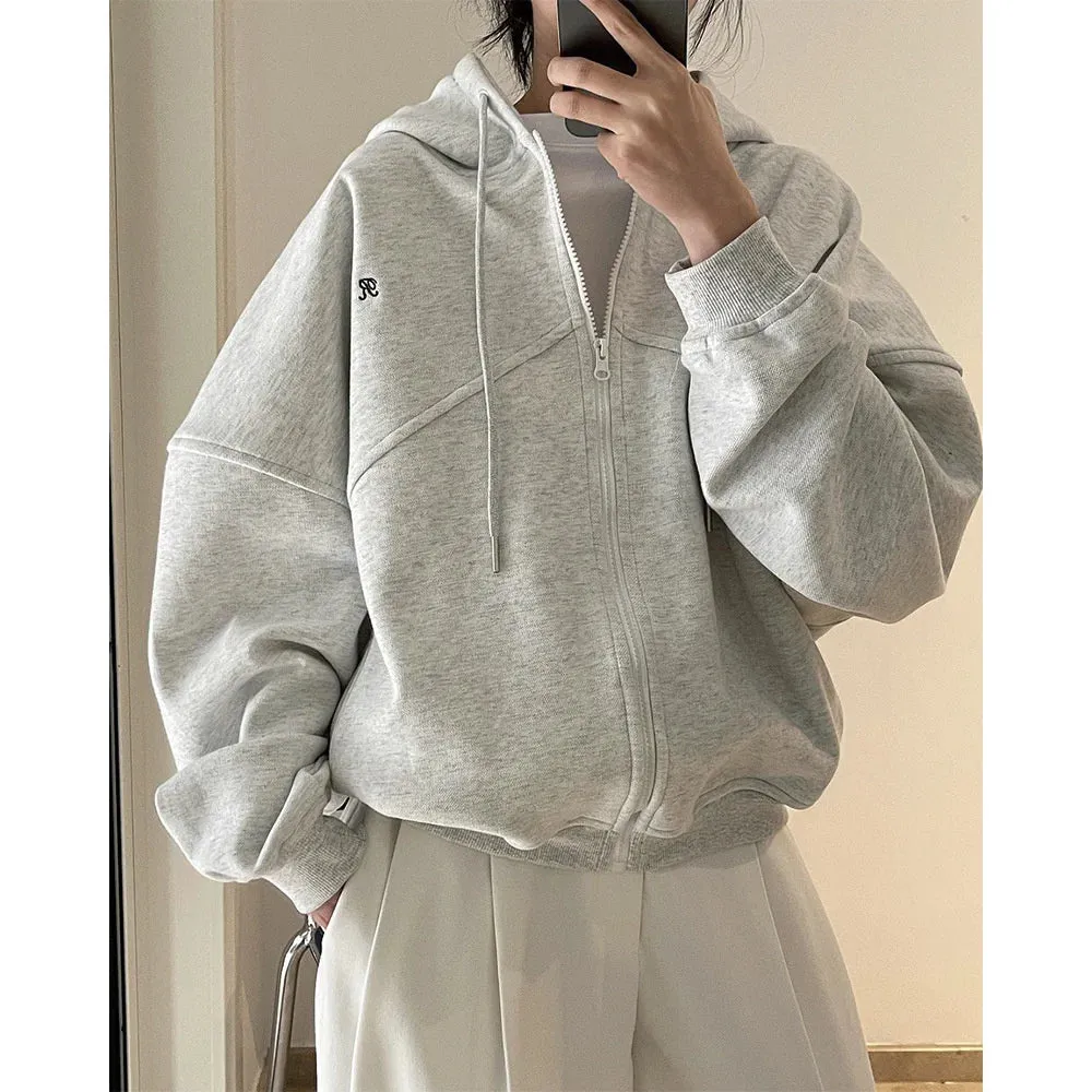 Flytonn-Fall Outfits Women Outwear Streetwear -Spring Korea Casual Sporty Letter Hoodie Zipper Cardigan Loose Coat Top Women