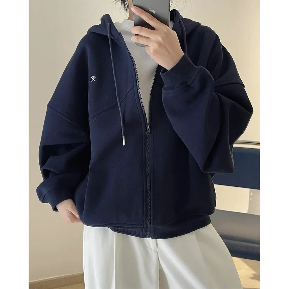 Flytonn-Fall Outfits Women Outwear Streetwear -Spring Korea Casual Sporty Letter Hoodie Zipper Cardigan Loose Coat Top Women