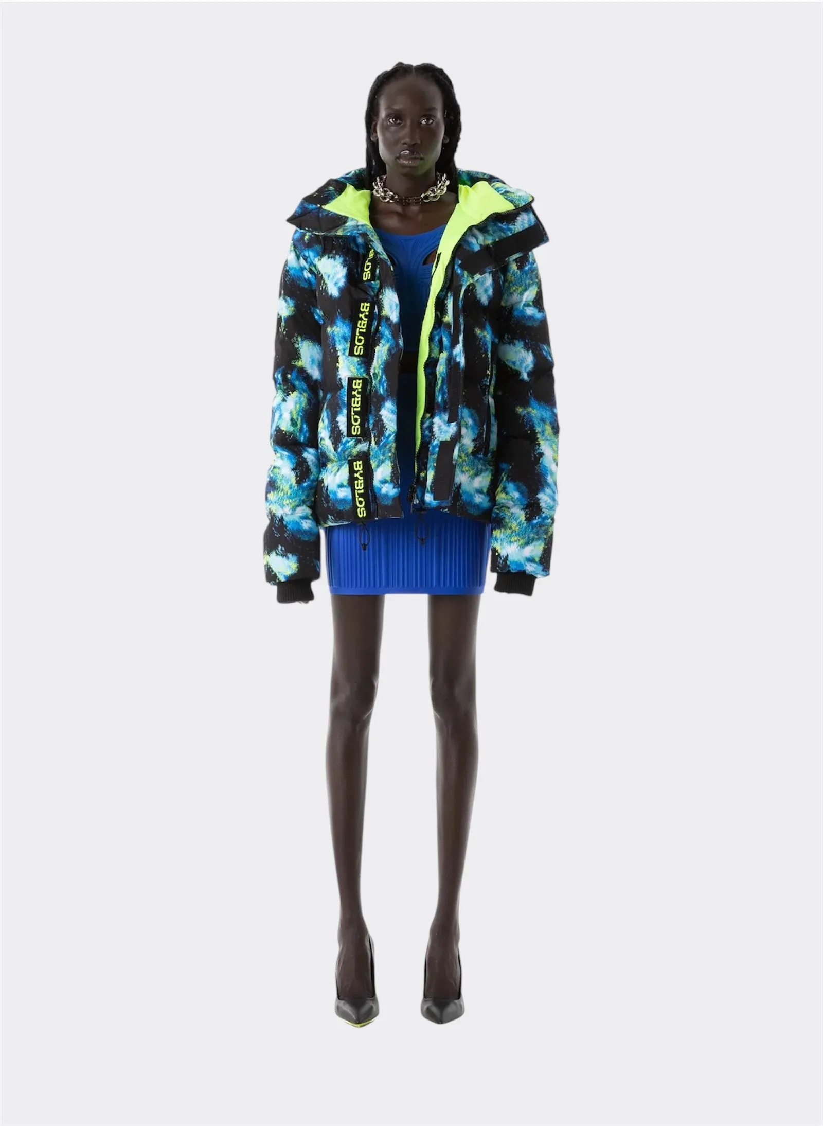 Galaxy Printed Blu/Lime Puffer Jacket