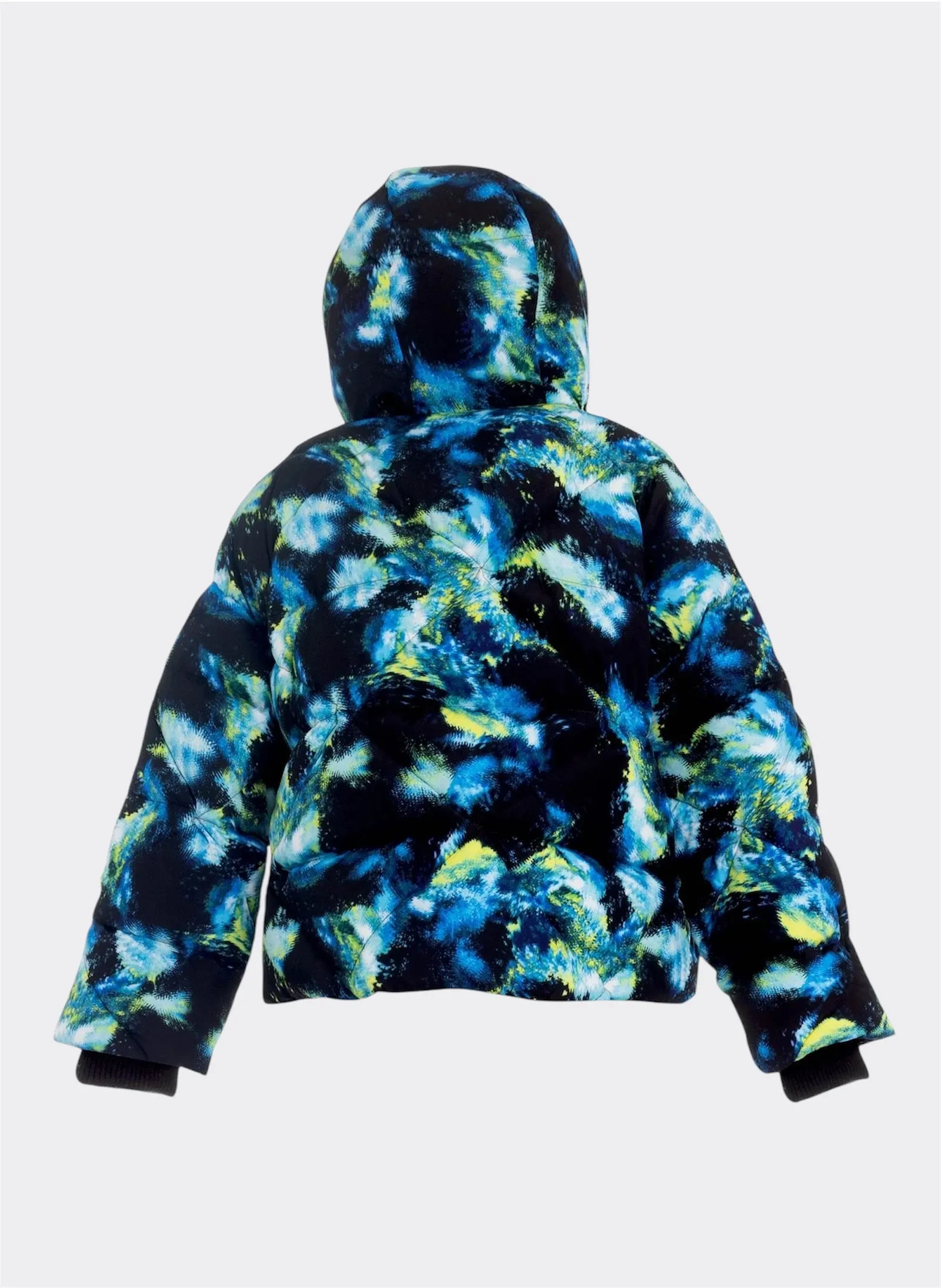 Galaxy Printed Short Blu/Lime Puffer Jacket