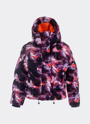 Galaxy Printed Short Fuchsia Puffer Jacket