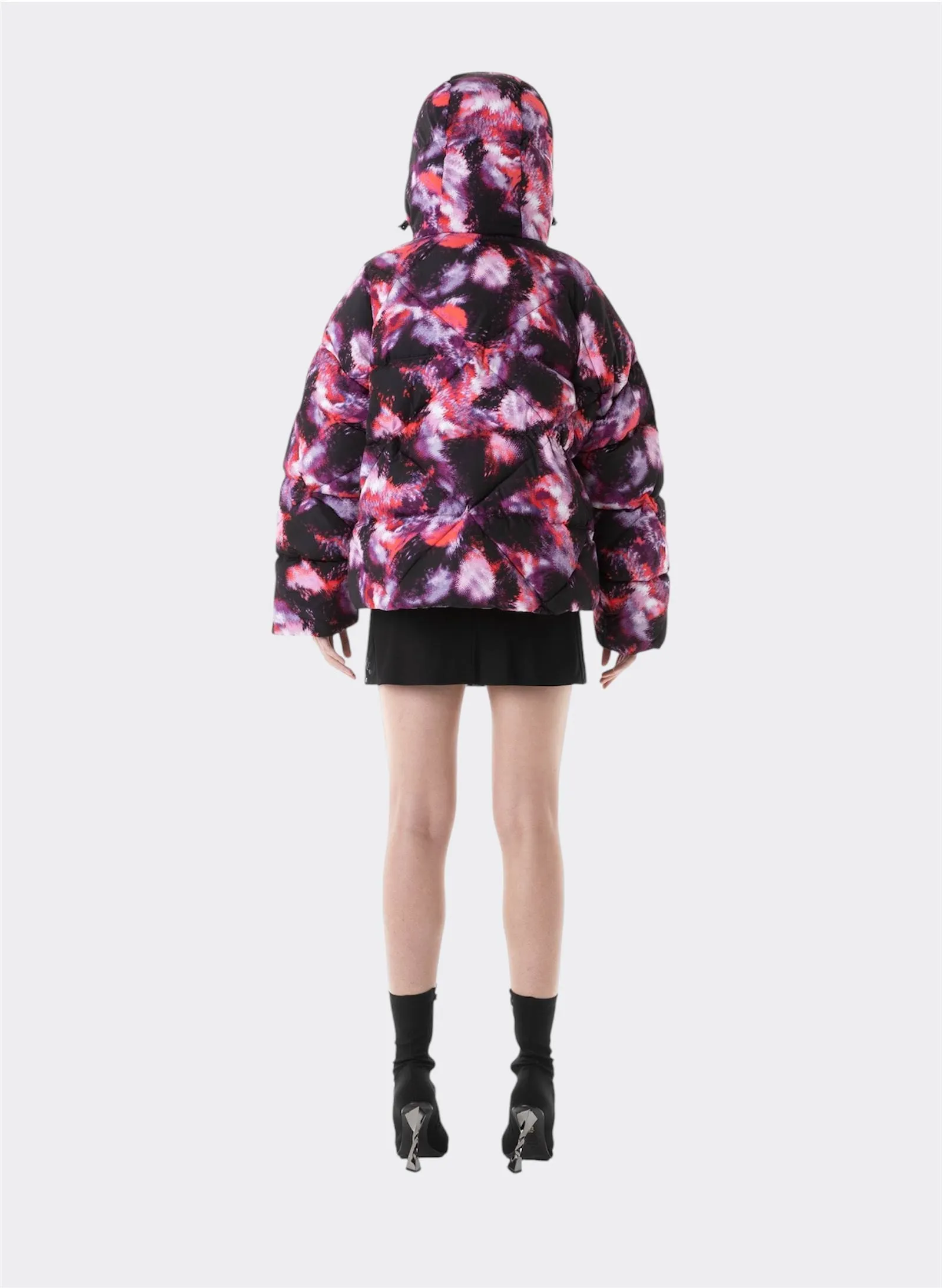 Galaxy Printed Short Fuchsia Puffer Jacket