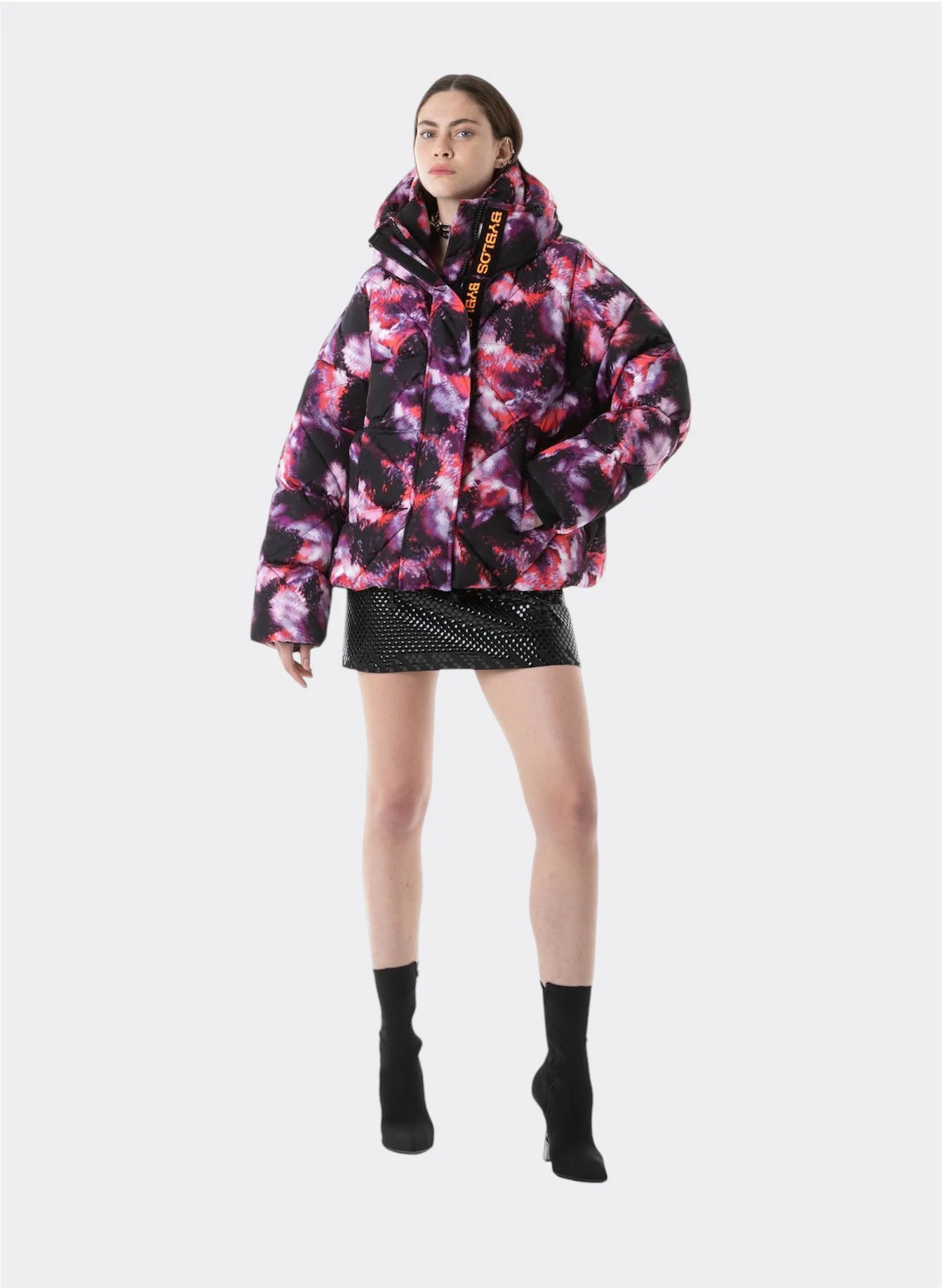 Galaxy Printed Short Fuchsia Puffer Jacket