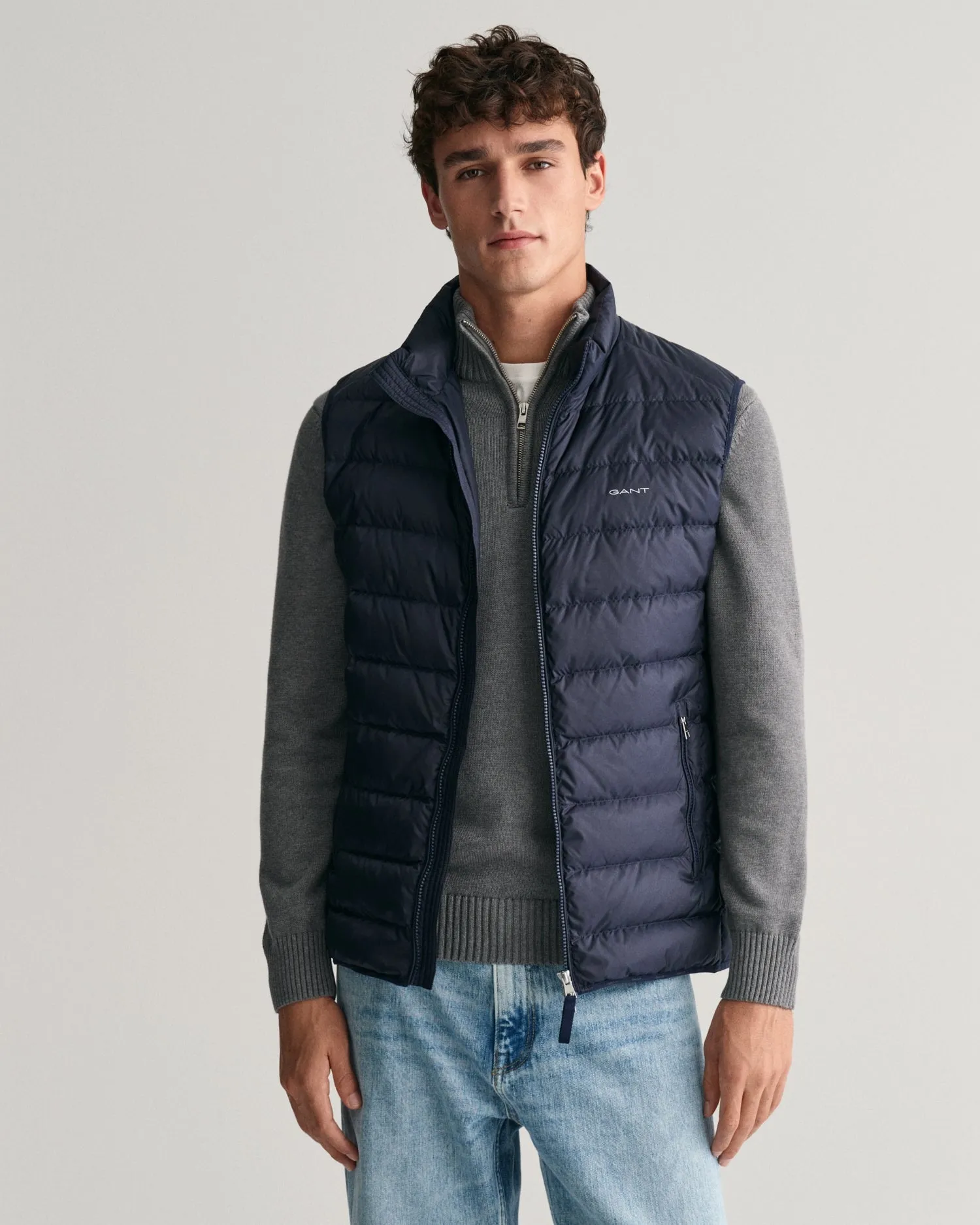 Gant Men Blue Solid Stand Collar Sleeveless Puffer Jacket