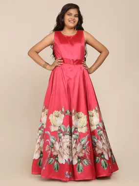 Girls Coral Floral Maxi Dress