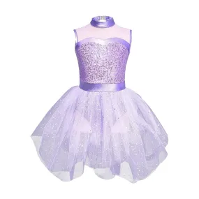 Girls Glittering Sequined Tulle Gymnastics Ballet Dance Skate Costume