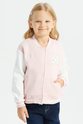 Girls Pink Romper Jacket With Embroidery