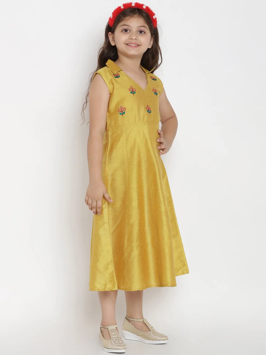 Girl's Yellow Solid A-Line Dress  - NOZ2TOZ KIDS