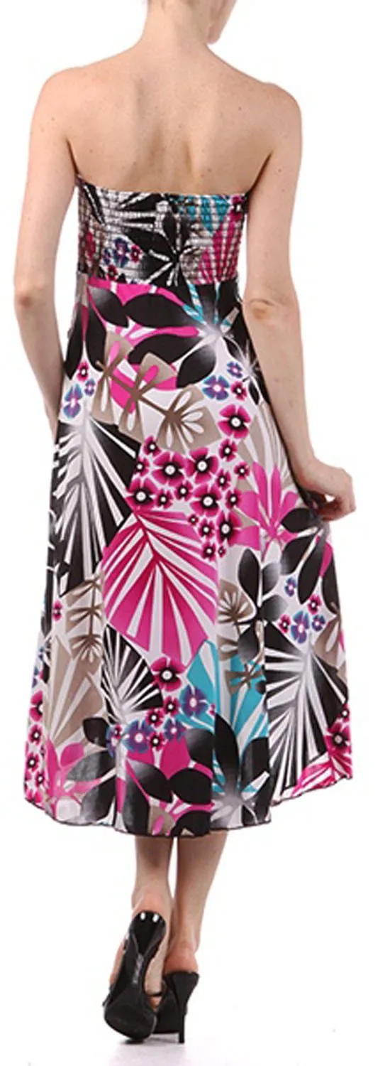 Graphic Leaf Print Strapless High Low Dress / Skirt