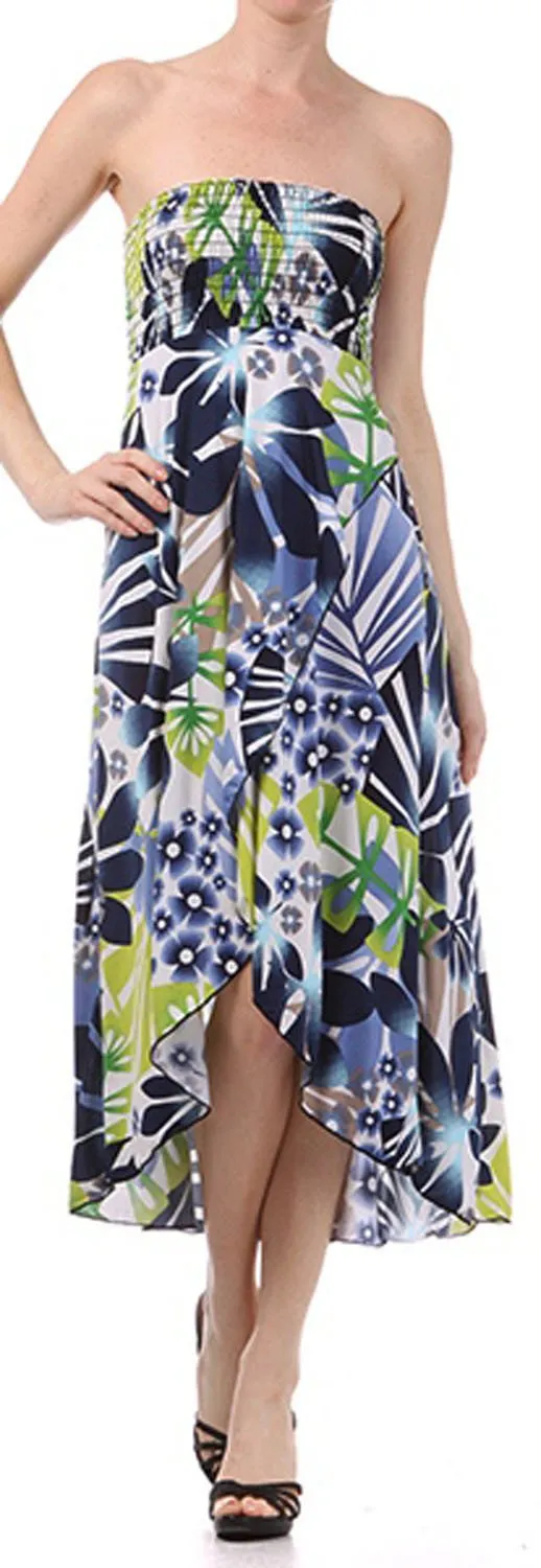 Graphic Leaf Print Strapless High Low Dress / Skirt