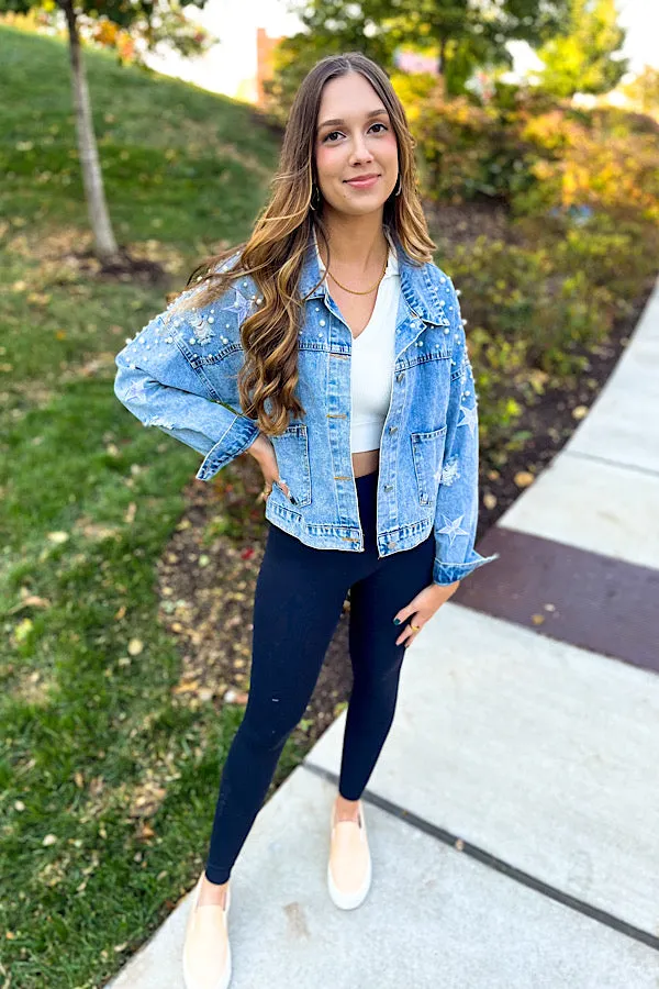 Haven Pearl Studded Denim Jacket