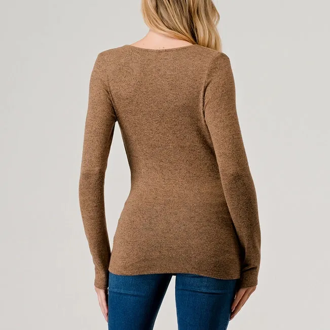 Heimious Rib Knit Surplice Top | Coffee