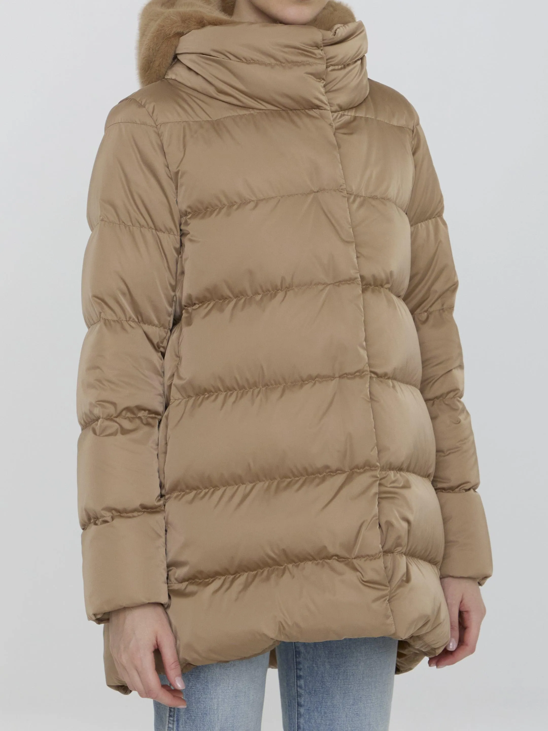 Herno Hooded Puffer Jacket In Nylon Beige