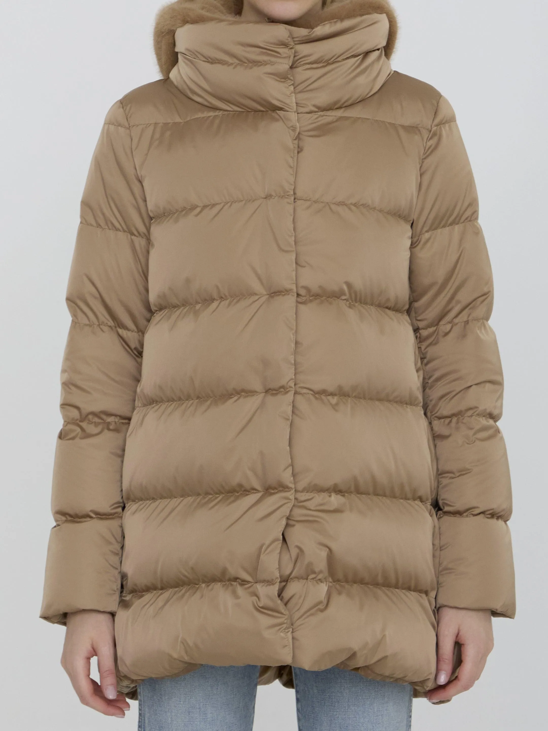 Herno Hooded Puffer Jacket In Nylon Beige