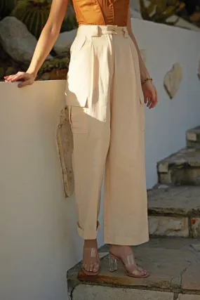 High Waisted Cotton Wide Leg Pants Cargo Pants