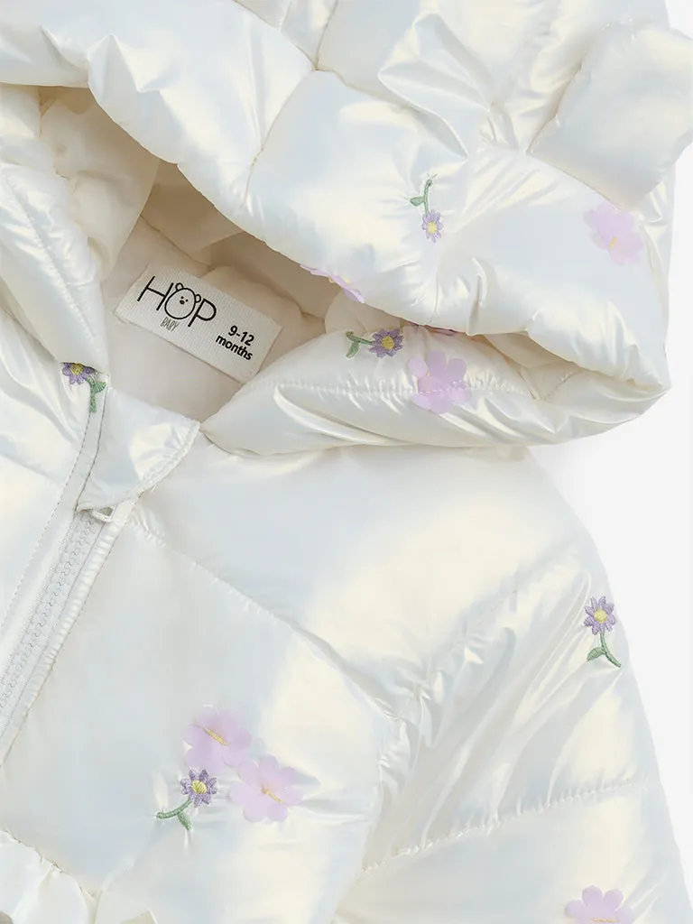 HOP Baby White Floral Hooded Puffer Jacket