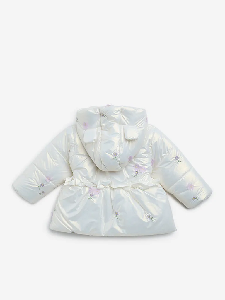 HOP Baby White Floral Hooded Puffer Jacket