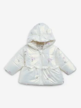 HOP Baby White Floral Hooded Puffer Jacket