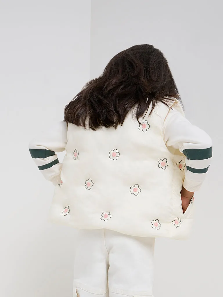 HOP Kids Off-White Floral Print Puffer Jacket