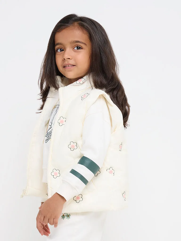 HOP Kids Off-White Floral Print Puffer Jacket