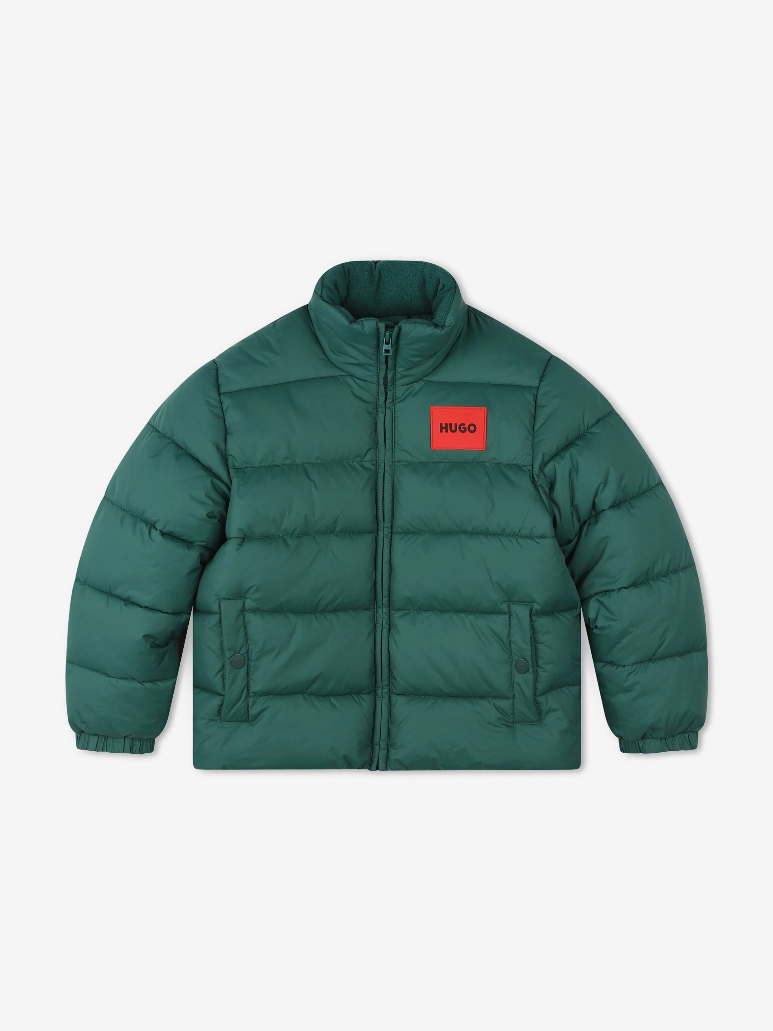 Hugo Boys Logo Puffer Jacket in Green