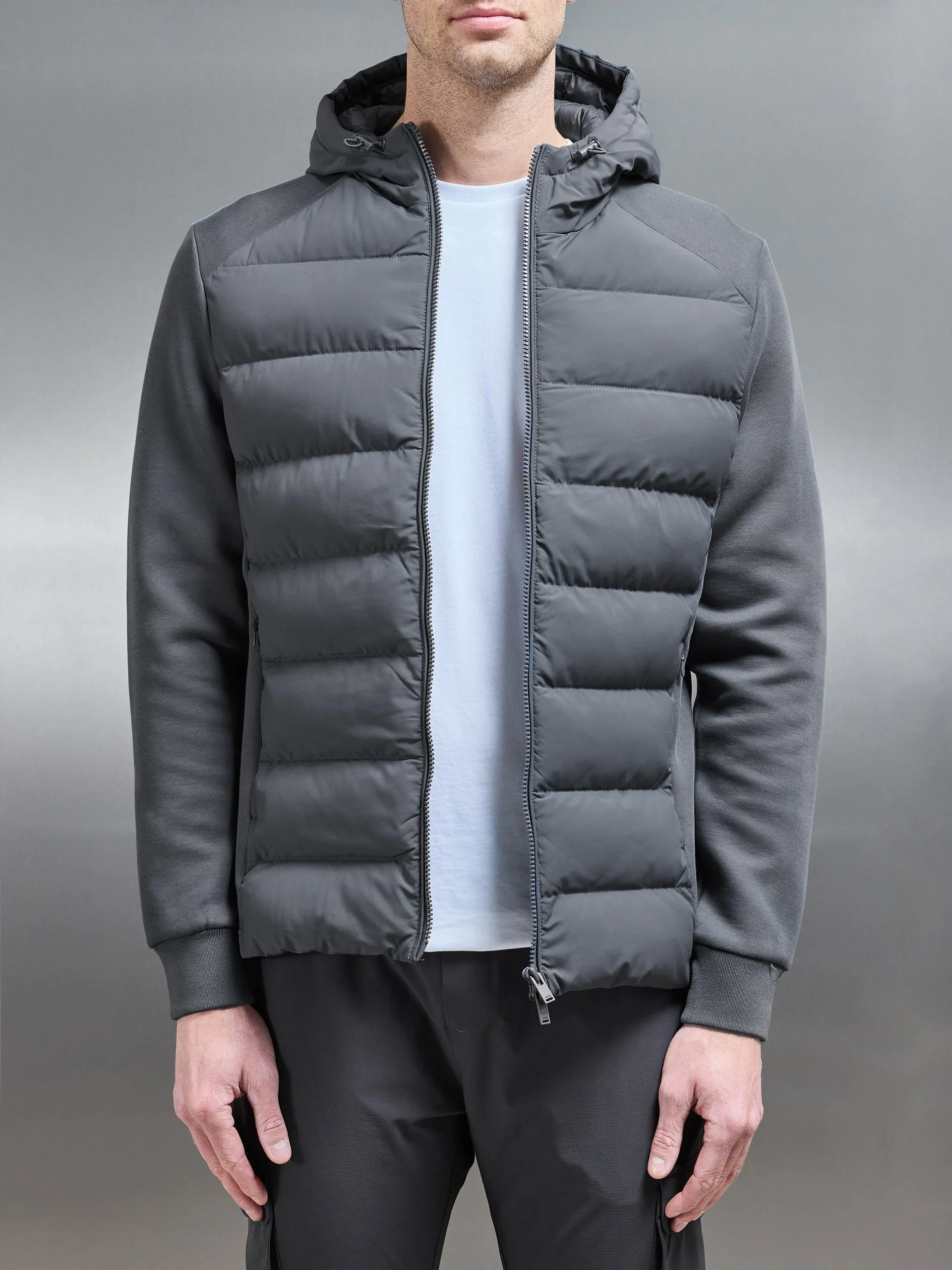 Hybrid Technical Puffer Windbreaker in Grey