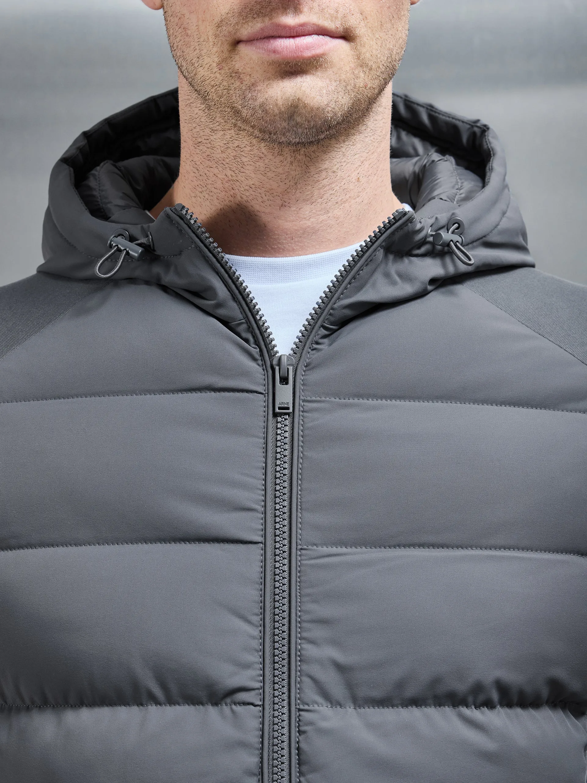 Hybrid Technical Puffer Windbreaker in Grey