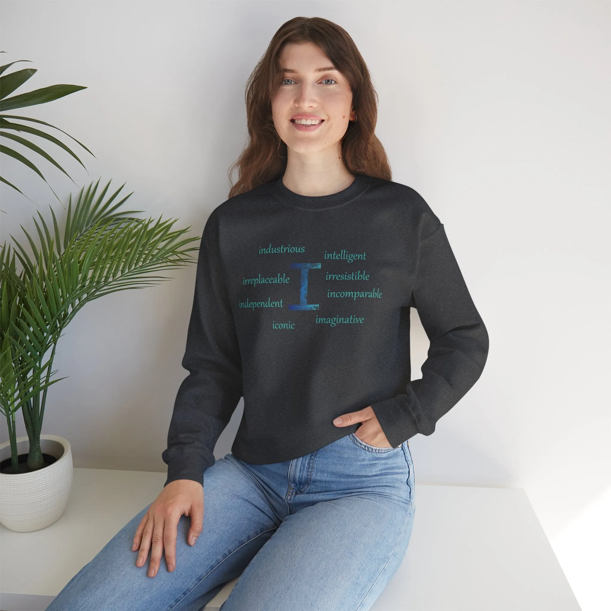 I Alphabet Sweatshirt, Optimistic, Mental Health, Motivational Alphabet Initial "I" Unisex Heavy Blend™ Crewneck Sweatshirt, Self-affirming Sweatshirt