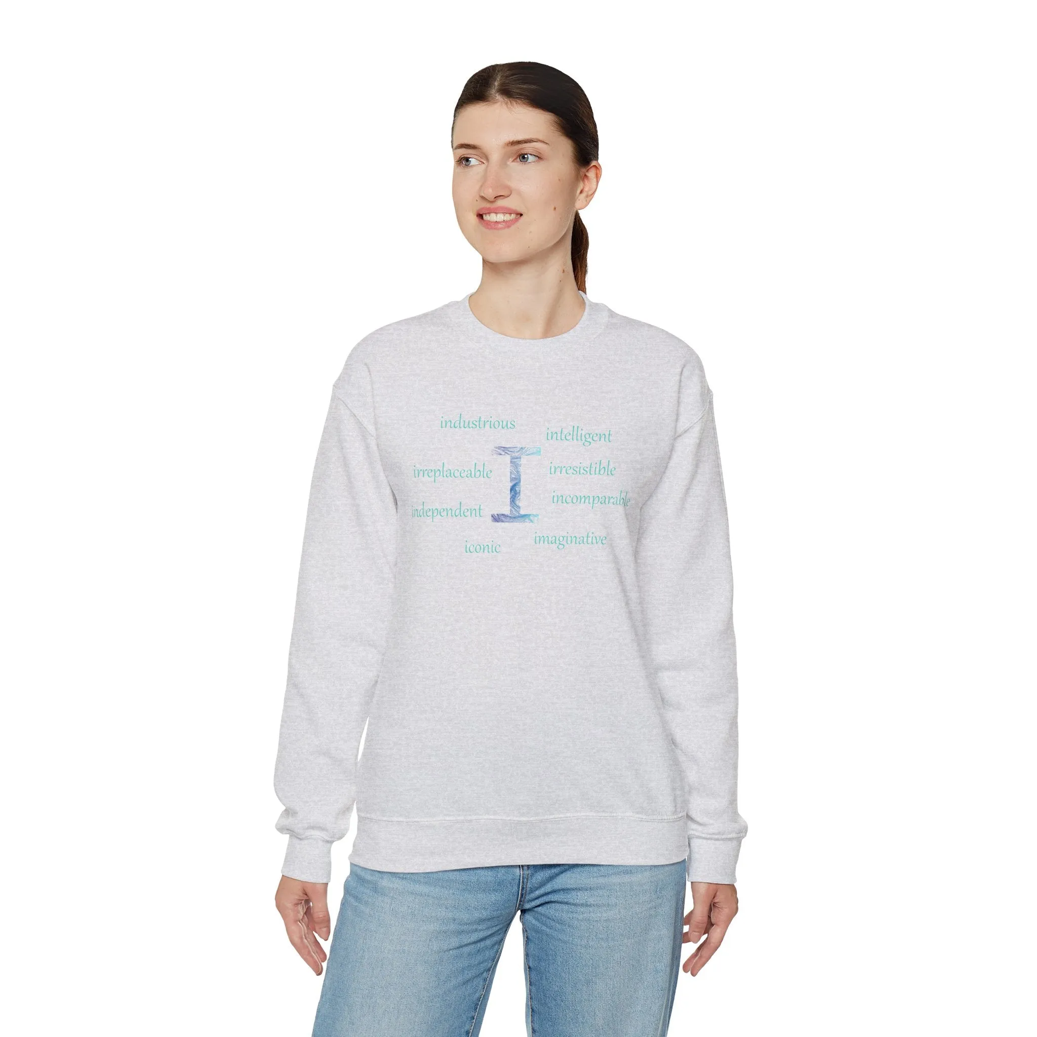 I Alphabet Sweatshirt, Optimistic, Mental Health, Motivational Alphabet Initial "I" Unisex Heavy Blend™ Crewneck Sweatshirt, Self-affirming Sweatshirt