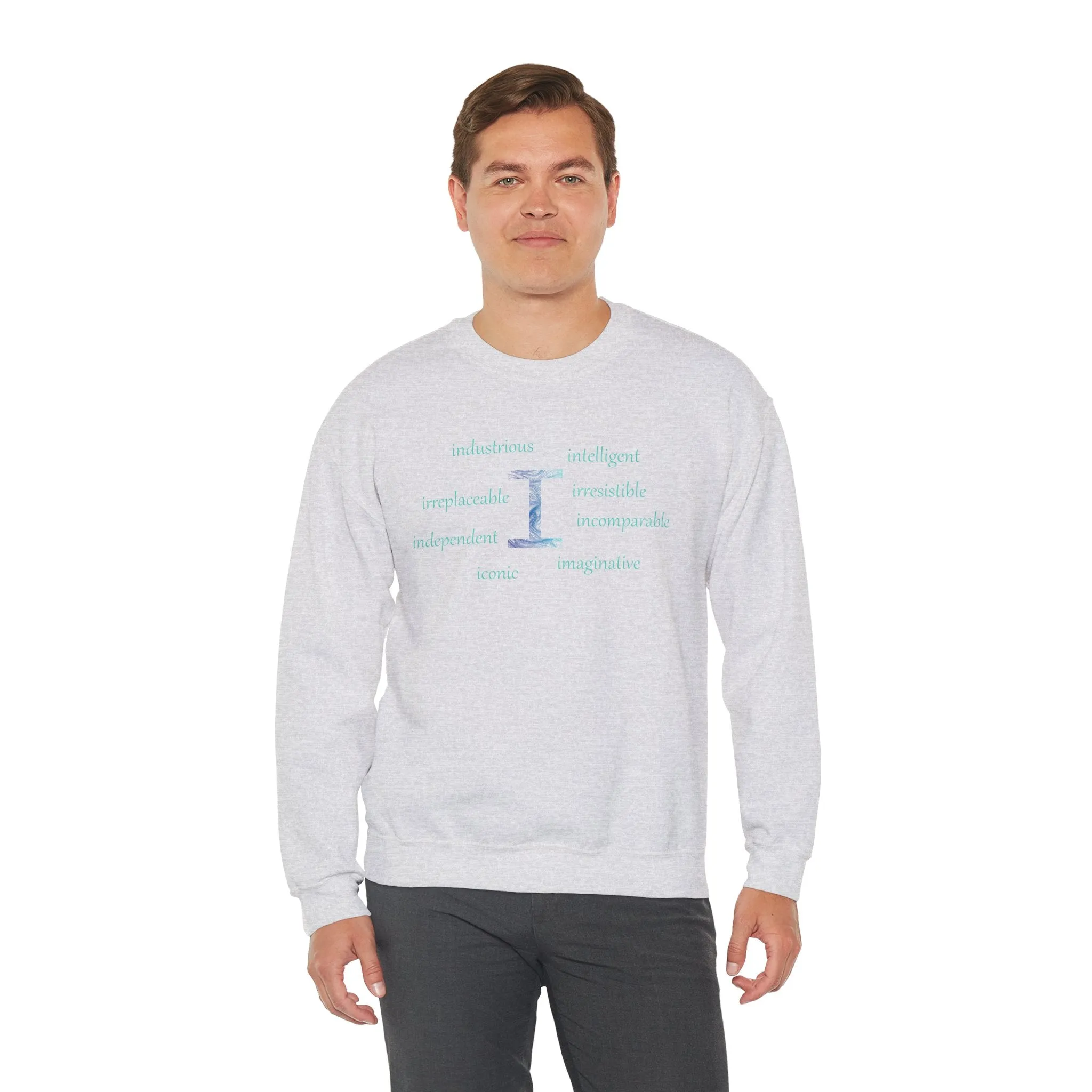 I Alphabet Sweatshirt, Optimistic, Mental Health, Motivational Alphabet Initial "I" Unisex Heavy Blend™ Crewneck Sweatshirt, Self-affirming Sweatshirt