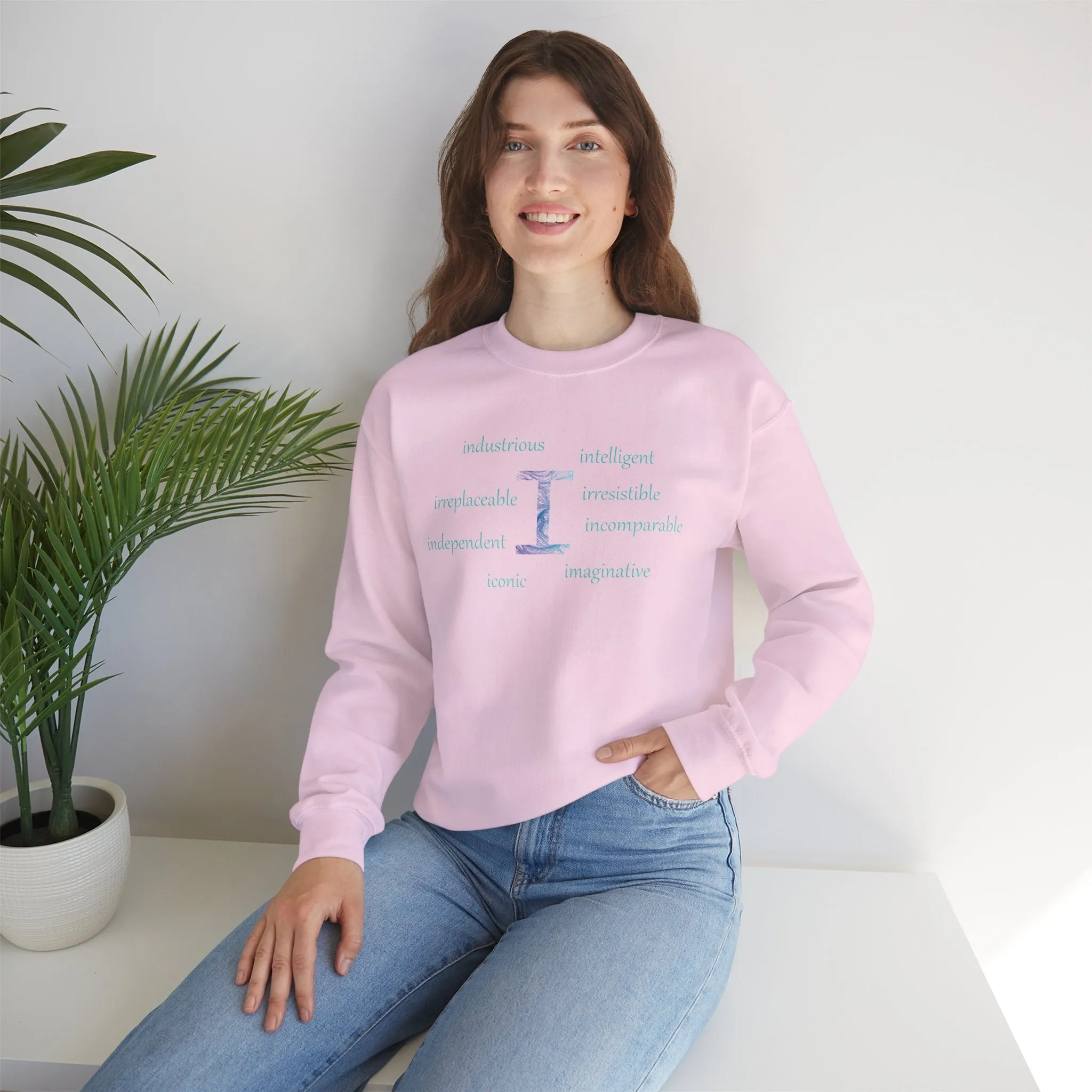 I Alphabet Sweatshirt, Optimistic, Mental Health, Motivational Alphabet Initial "I" Unisex Heavy Blend™ Crewneck Sweatshirt, Self-affirming Sweatshirt