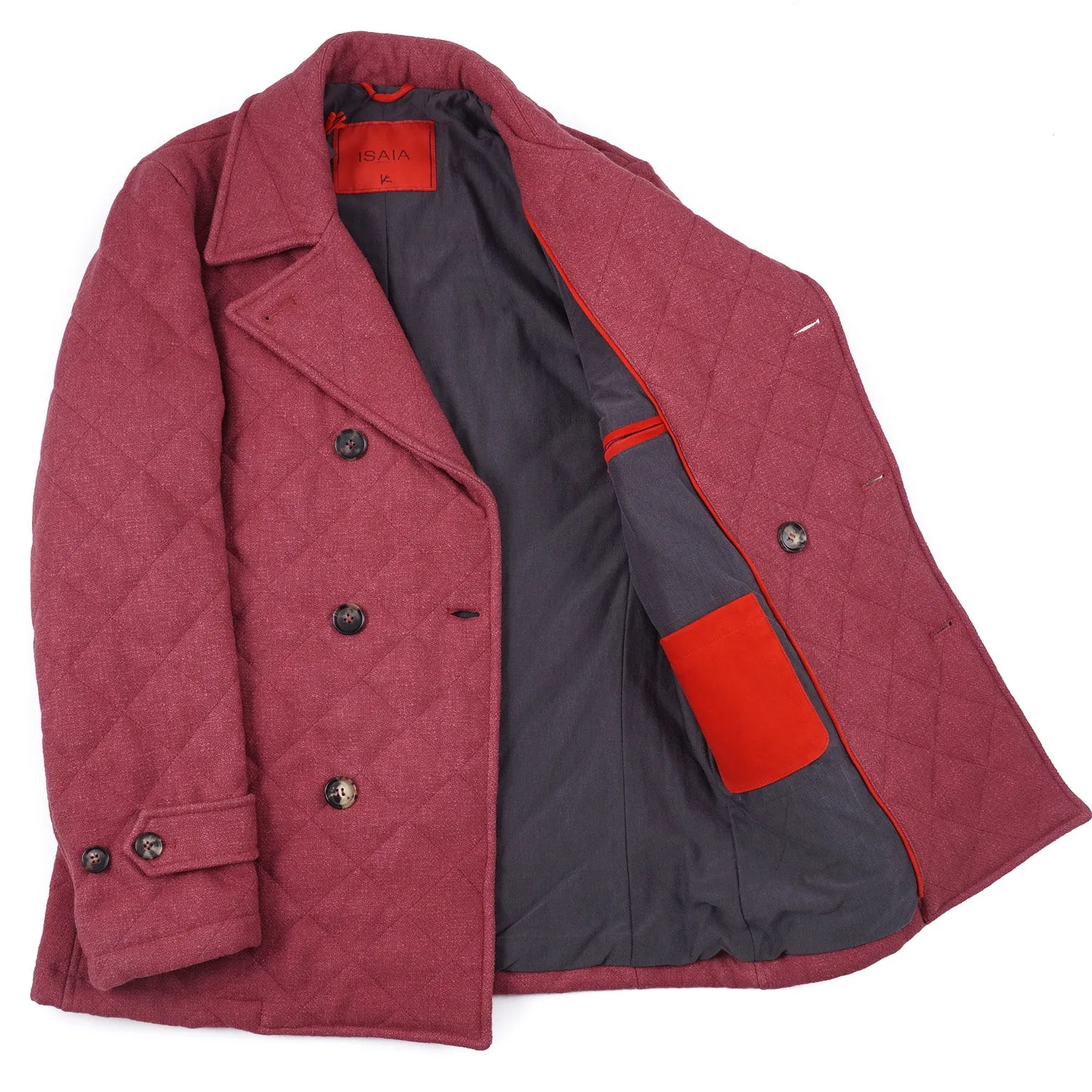 Isaia Quilted Wool and Silk Pea Coat