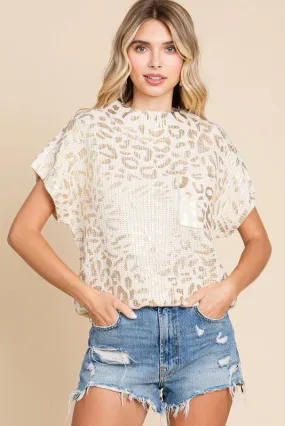 JF Cheeta Knit Cap Sleeve Top