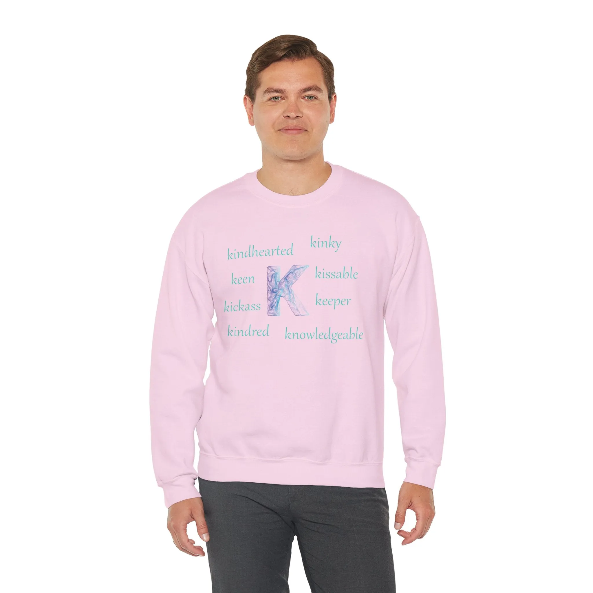 K Alphabet Sweatshirt, Alphabet Initial "K" Motivational, Mental Health, Optimistic, Unisex Heavy Blend™ , Self-affirming Sweatshirt