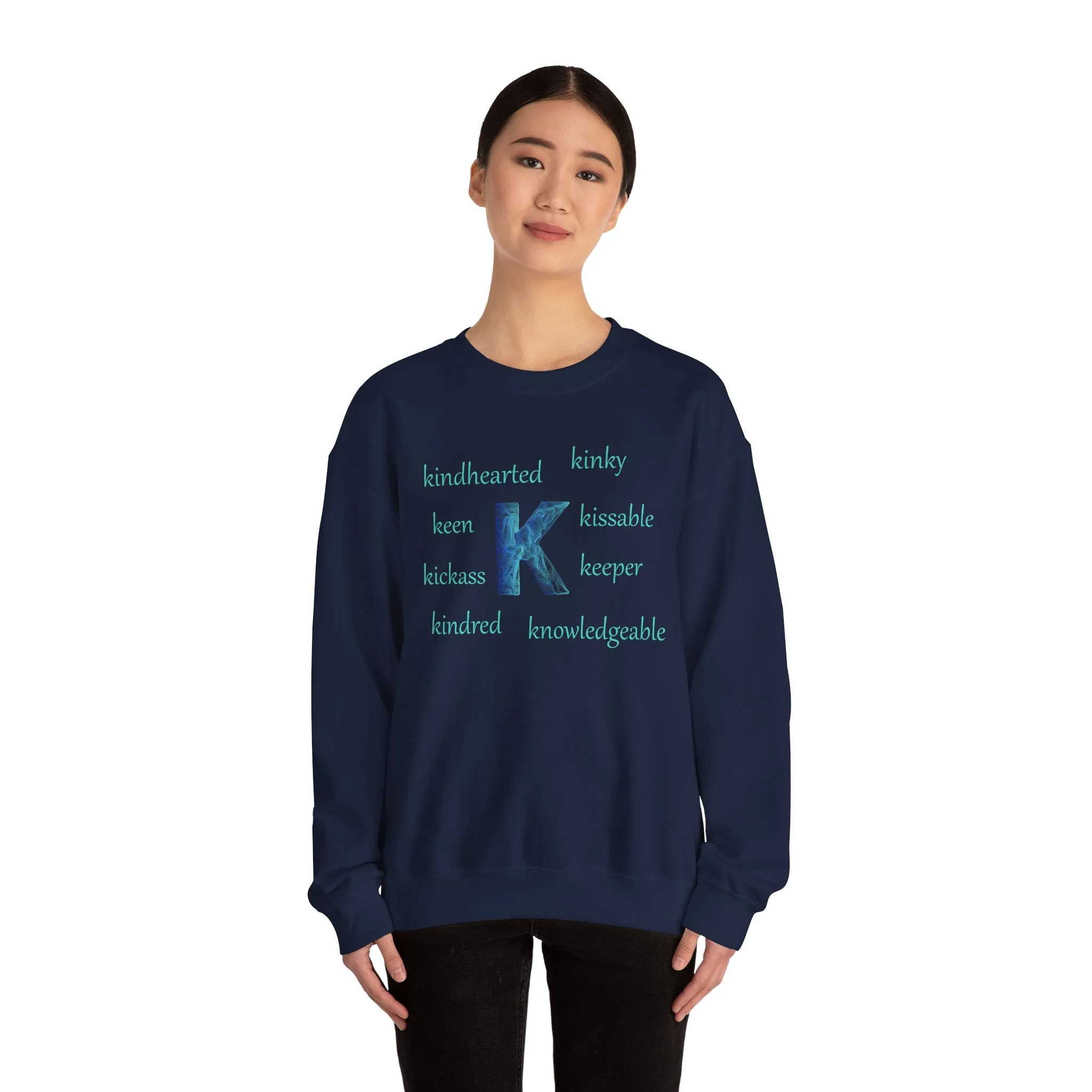 K Alphabet Sweatshirt, Alphabet Initial "K" Motivational, Mental Health, Optimistic, Unisex Heavy Blend™ , Self-affirming Sweatshirt