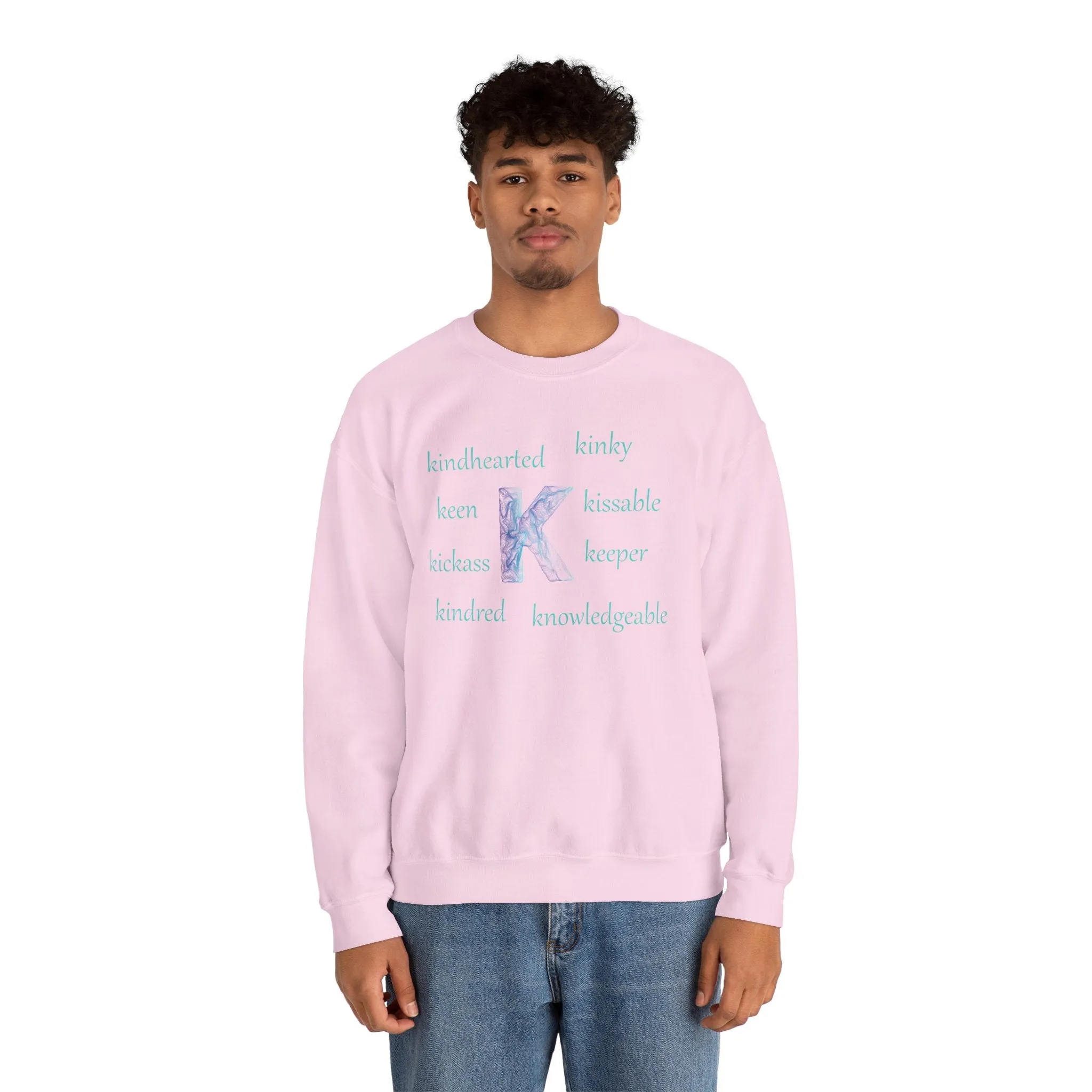 K Alphabet Sweatshirt, Alphabet Initial "K" Motivational, Mental Health, Optimistic, Unisex Heavy Blend™ , Self-affirming Sweatshirt