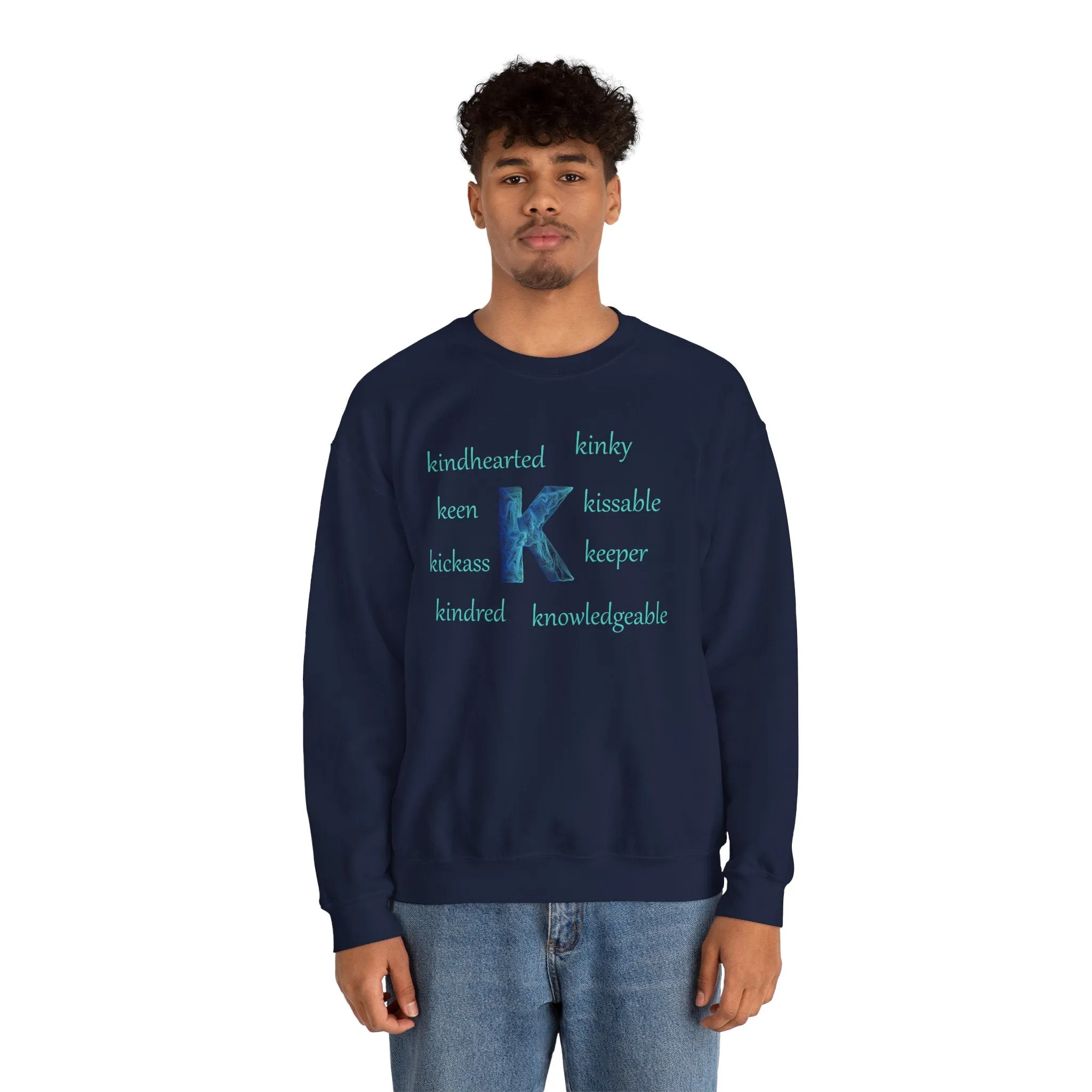 K Alphabet Sweatshirt, Alphabet Initial "K" Motivational, Mental Health, Optimistic, Unisex Heavy Blend™ , Self-affirming Sweatshirt