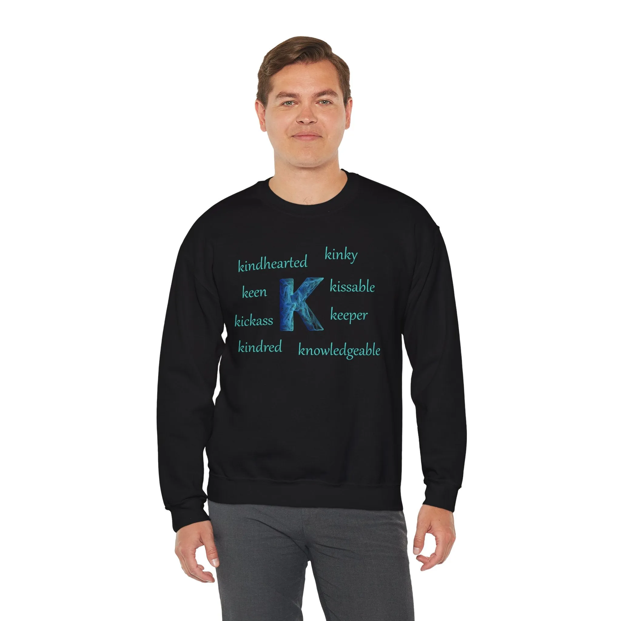 K Alphabet Sweatshirt, Alphabet Initial "K" Motivational, Mental Health, Optimistic, Unisex Heavy Blend™ , Self-affirming Sweatshirt