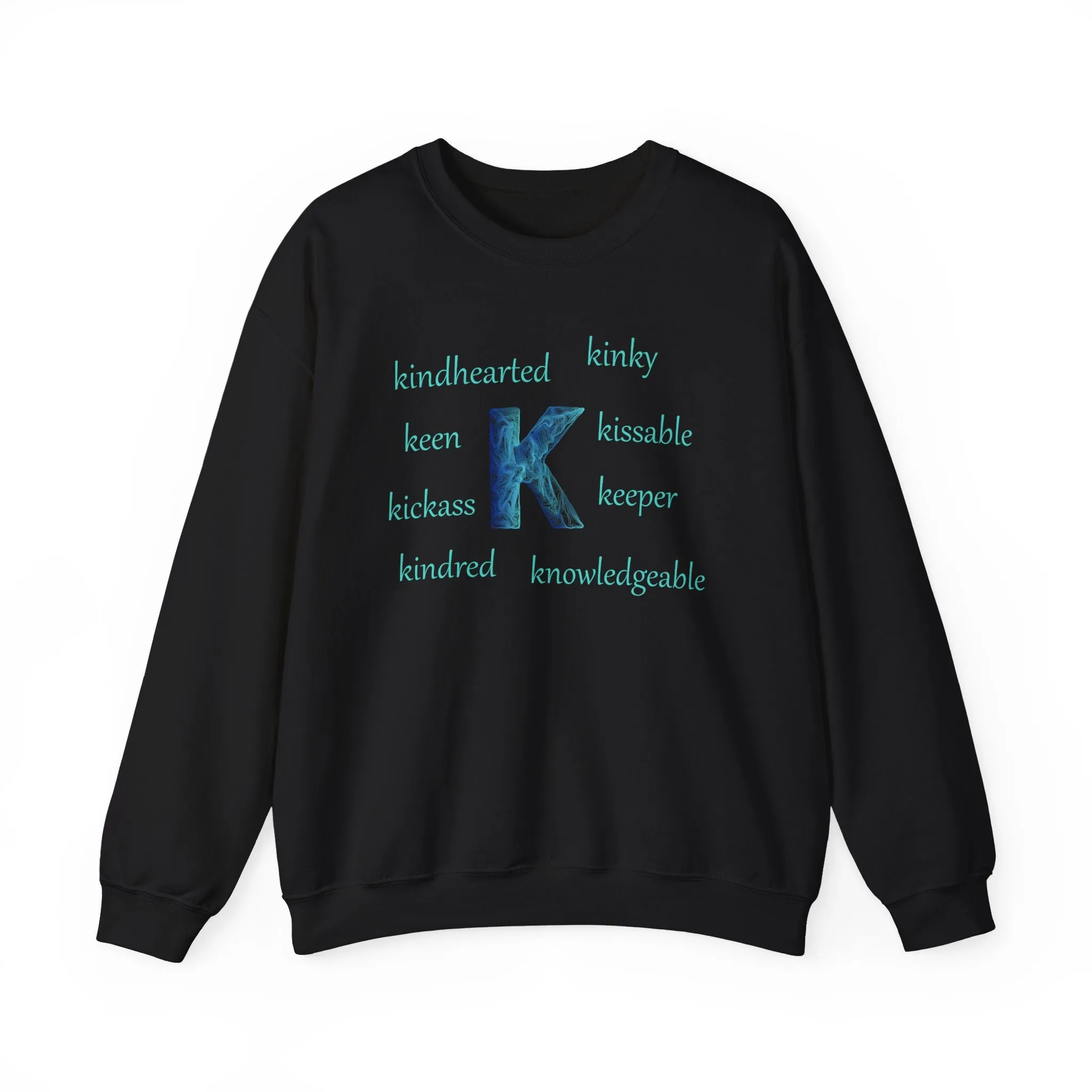 K Alphabet Sweatshirt, Alphabet Initial "K" Motivational, Mental Health, Optimistic, Unisex Heavy Blend™ , Self-affirming Sweatshirt