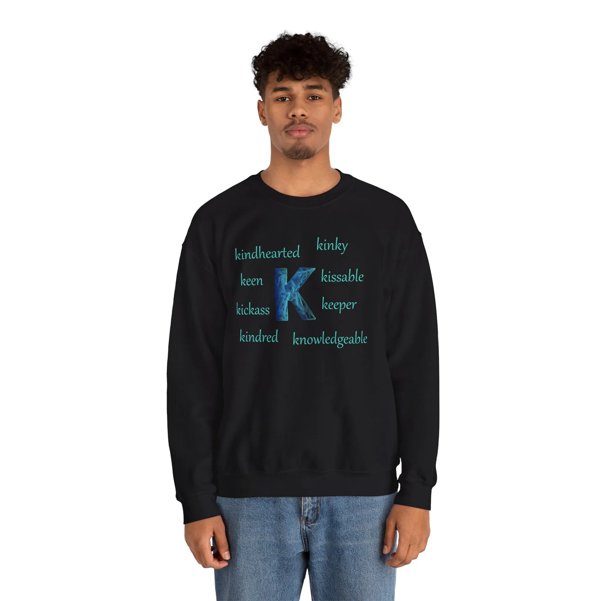 K Alphabet Sweatshirt, Alphabet Initial "K" Motivational, Mental Health, Optimistic, Unisex Heavy Blend™ , Self-affirming Sweatshirt