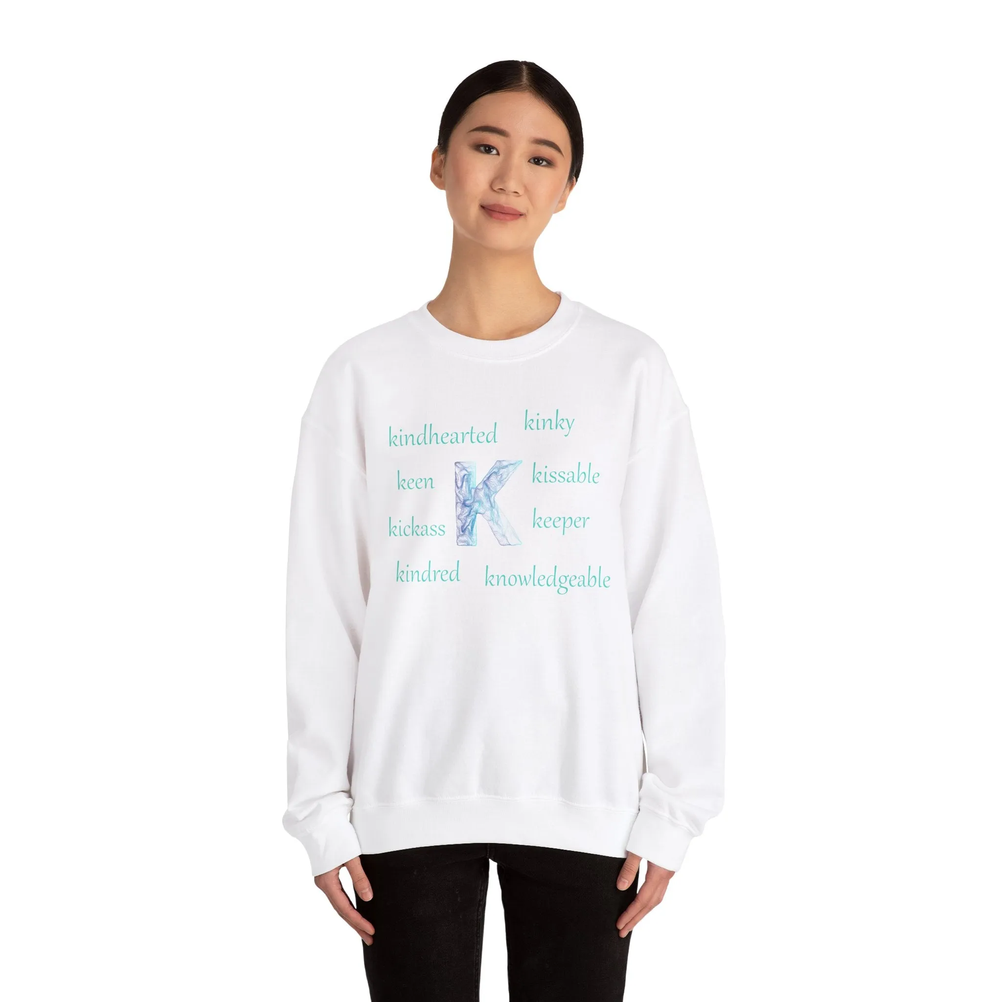 K Alphabet Sweatshirt, Alphabet Initial "K" Motivational, Mental Health, Optimistic, Unisex Heavy Blend™ , Self-affirming Sweatshirt